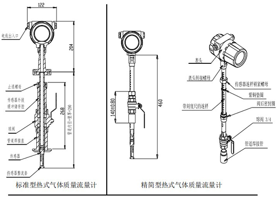 氣體用熱式流量計插入式結(jié)構(gòu)圖